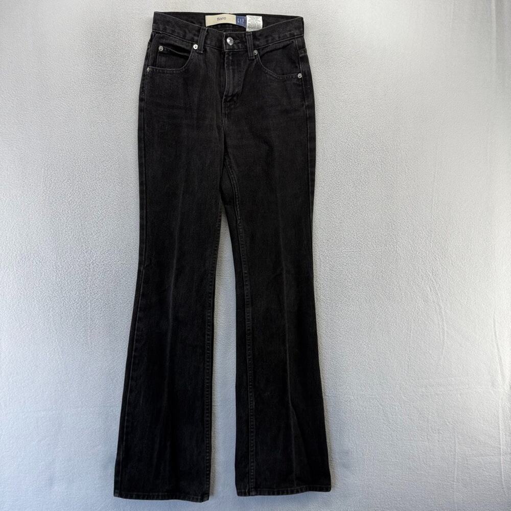 Vintage Gap Jeans Women's 0 Long Black Flare Flared Made In USA Wide Leg 90s